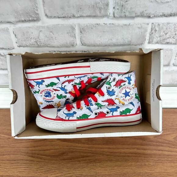 ❤️❤️CONVERSE ALL STAR CTAS HI Dinosaur Sz 2 Kids Shoes Canvas White Red 663636C - Picture 8 of 13